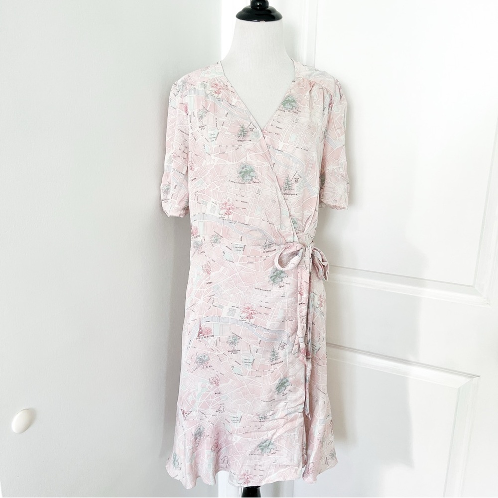 GOELIA Pink Paris Map Silk Wrap Robe - Size 6
